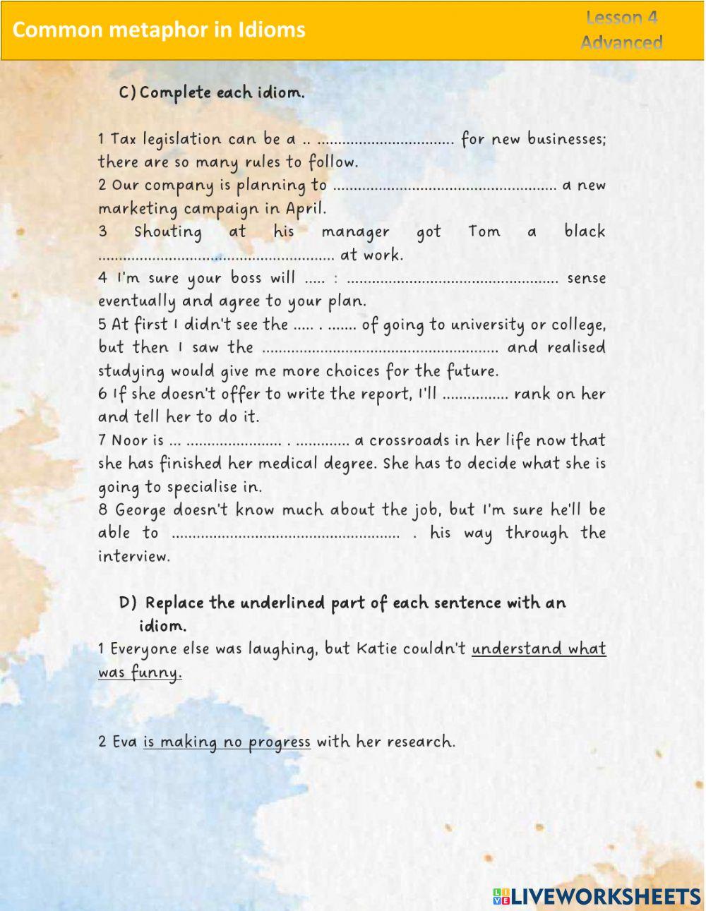 Common metaphors in Idioms