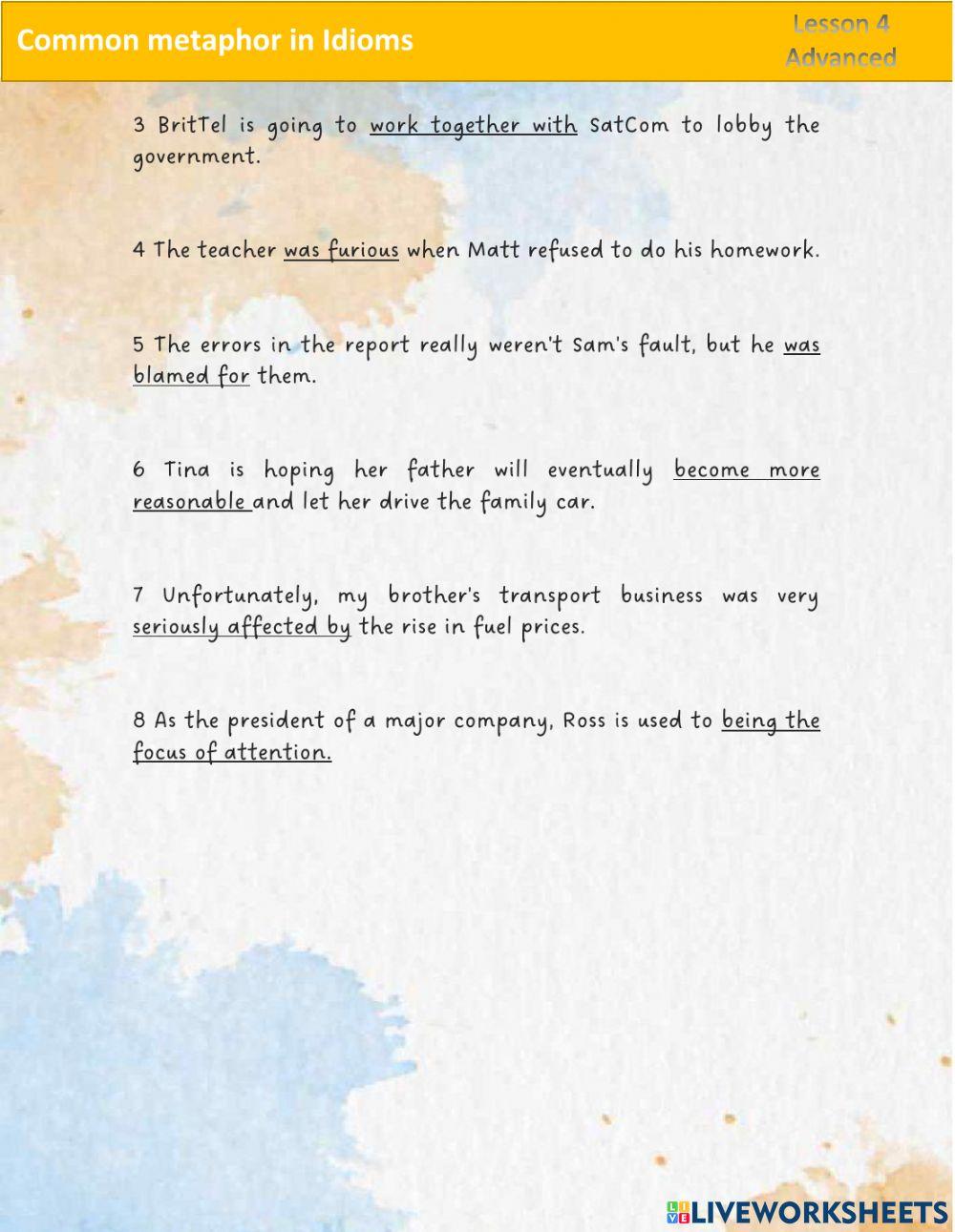 Common metaphors in Idioms