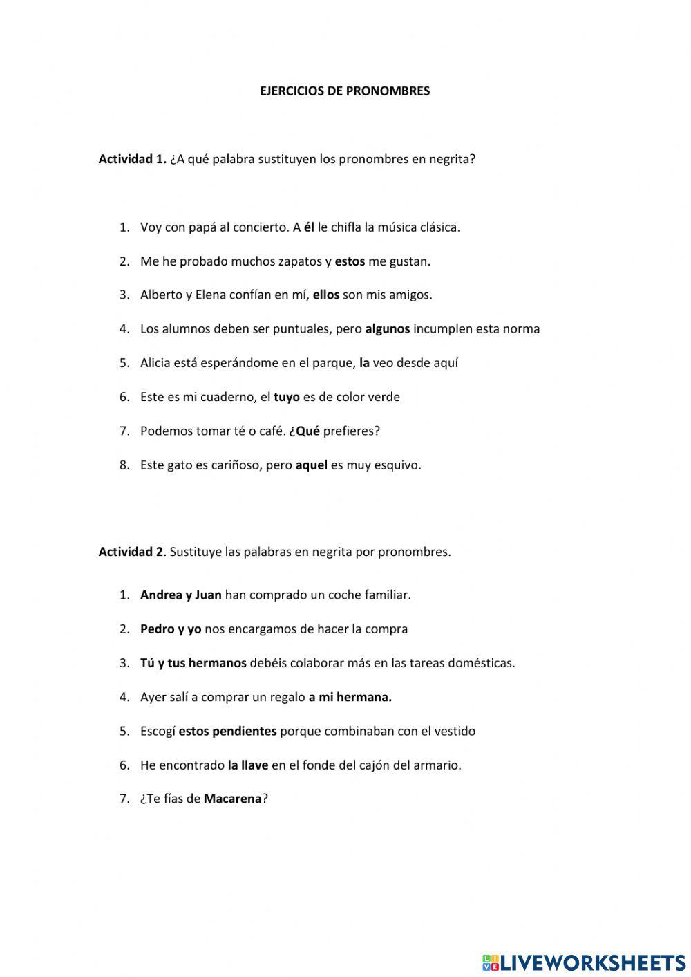 Ejercicios pronombres