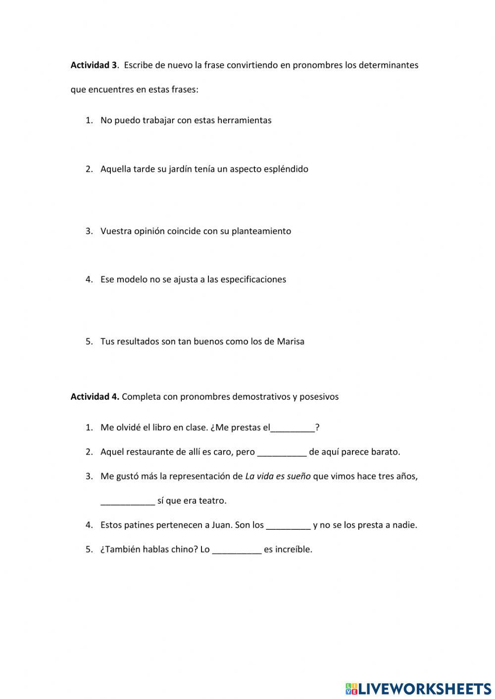 Ejercicios pronombres