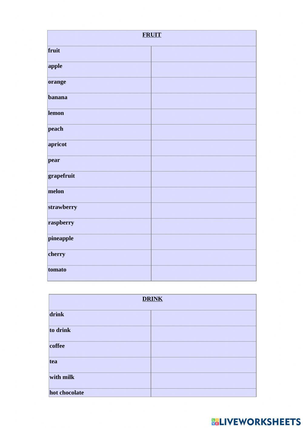 Bere e mangiare - fill in the blanks