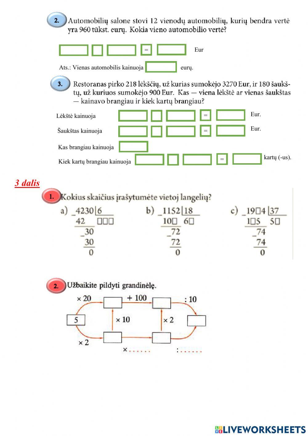 Nestandartiniai ir žodiniai dalybos uždaviniai 5 klasei