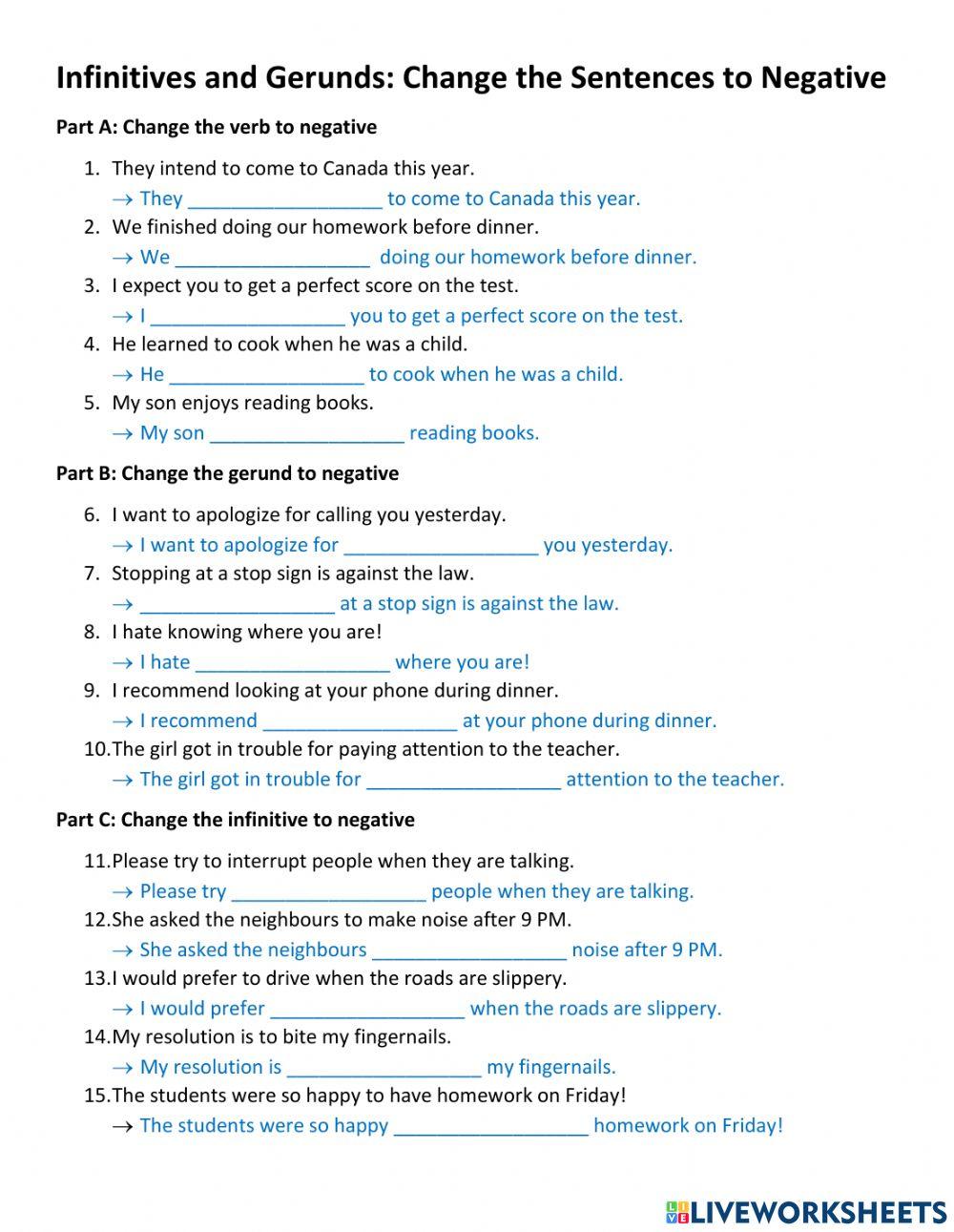 Negative Gerunds and Infinitives