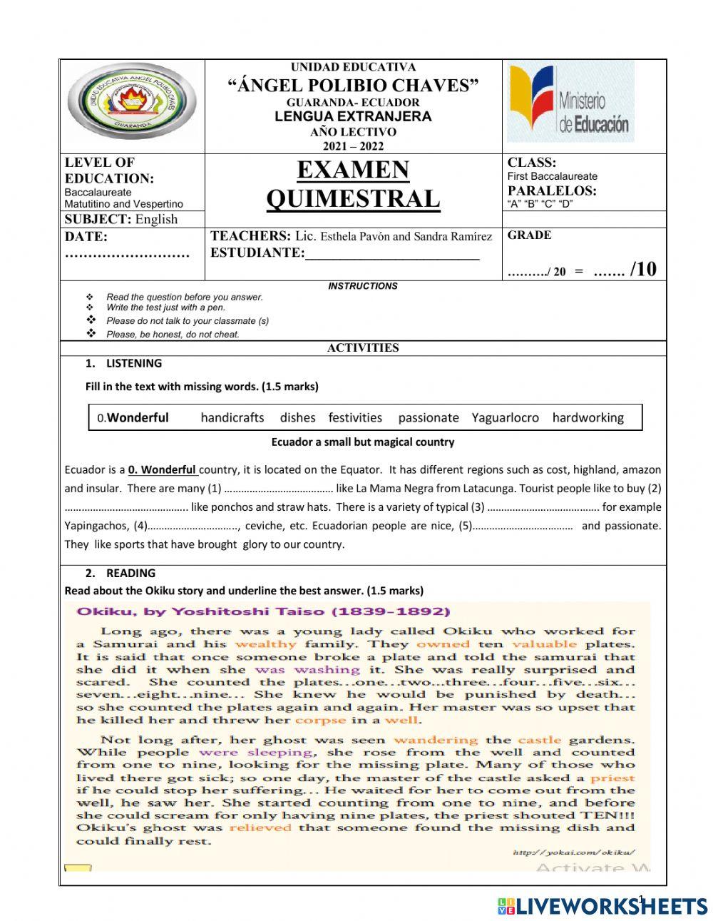 EXAM FIRST QUIMESTER