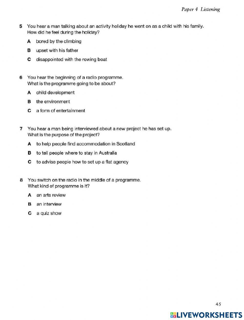 FCE PAST PAPERS 1. TEST 2. LISTENING