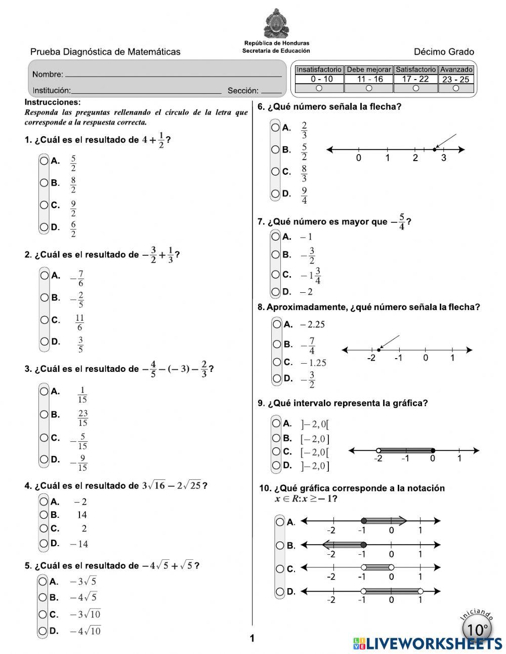 PRUEBA DIAGNÓSTICA DECIMO