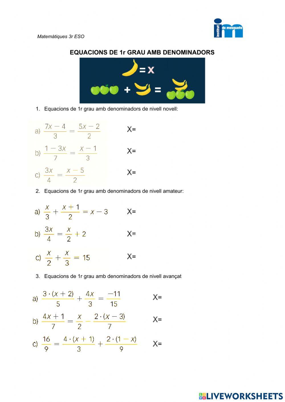 Equacions de 1r grau denominadors