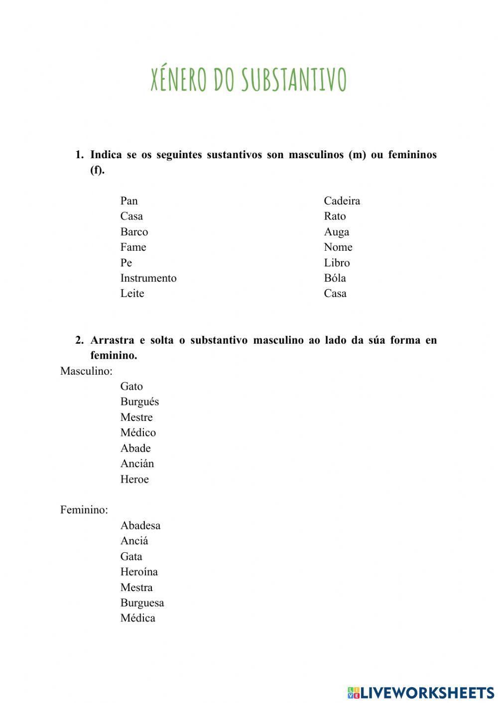 O xénero do substantivo