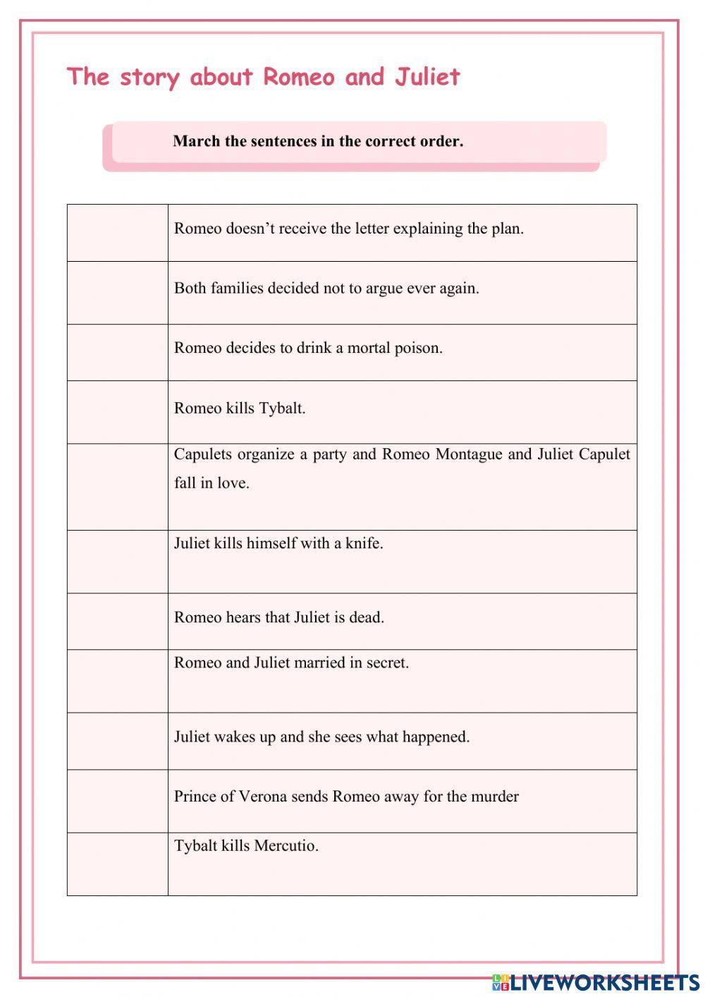 Romeo and Juliet online exercise for Quinto de Primaria Live Worksheets
