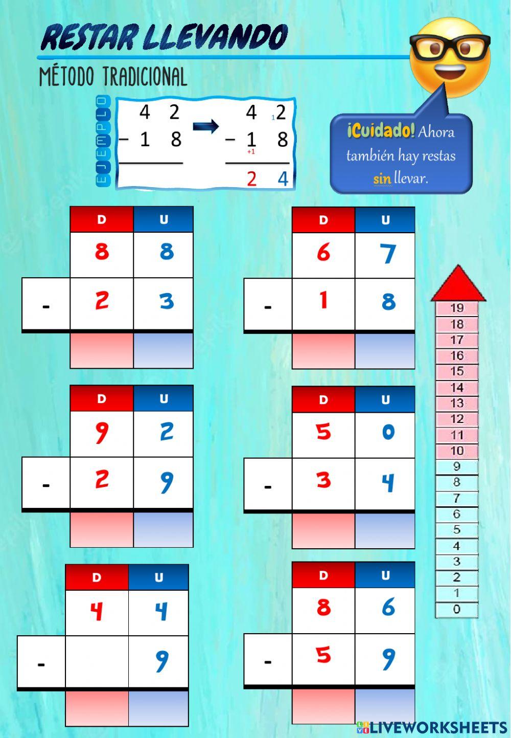 Restas llevando 3 - Método tradicional