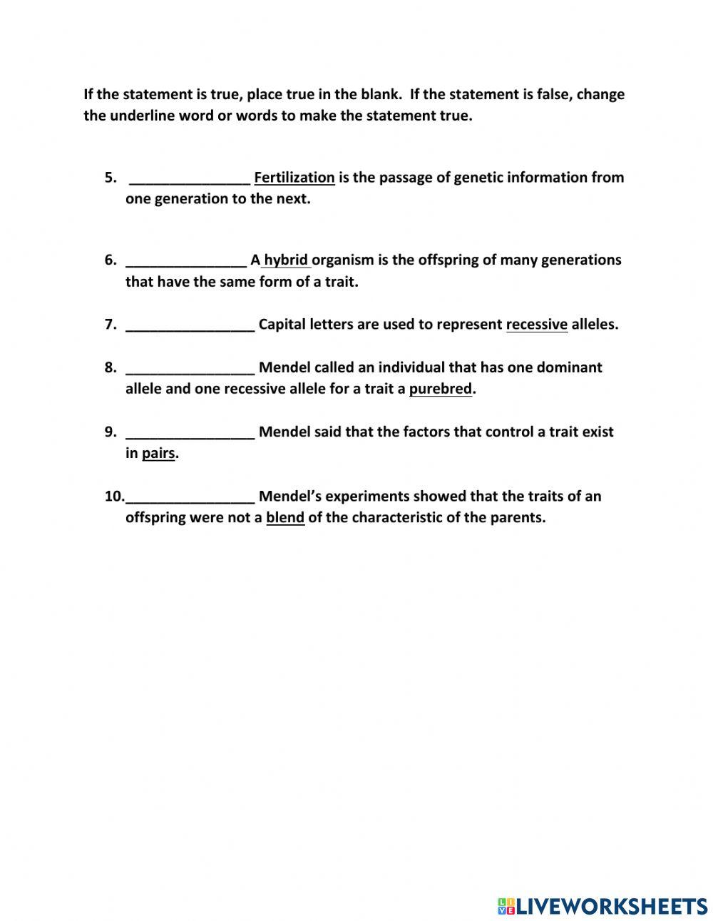 What is heredity book exercise online exercise for live worksheets