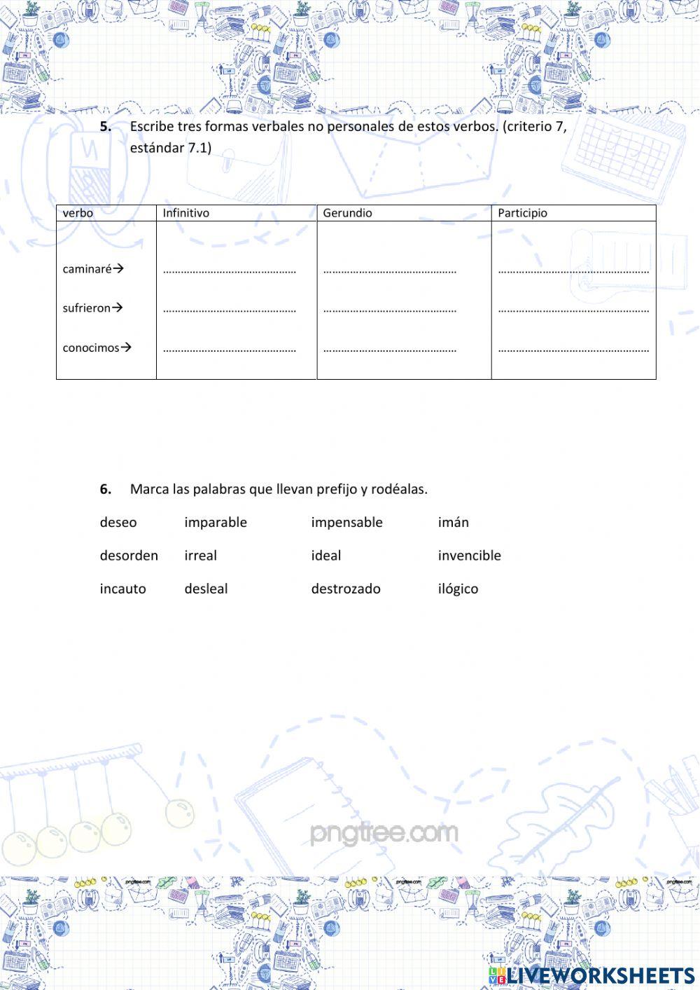 Ficha de lengua Unidad 5 . 4º primaria
