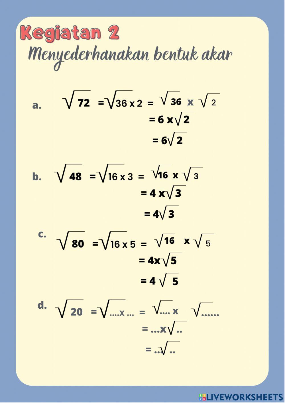 Menyederhanakan bentuk akar
