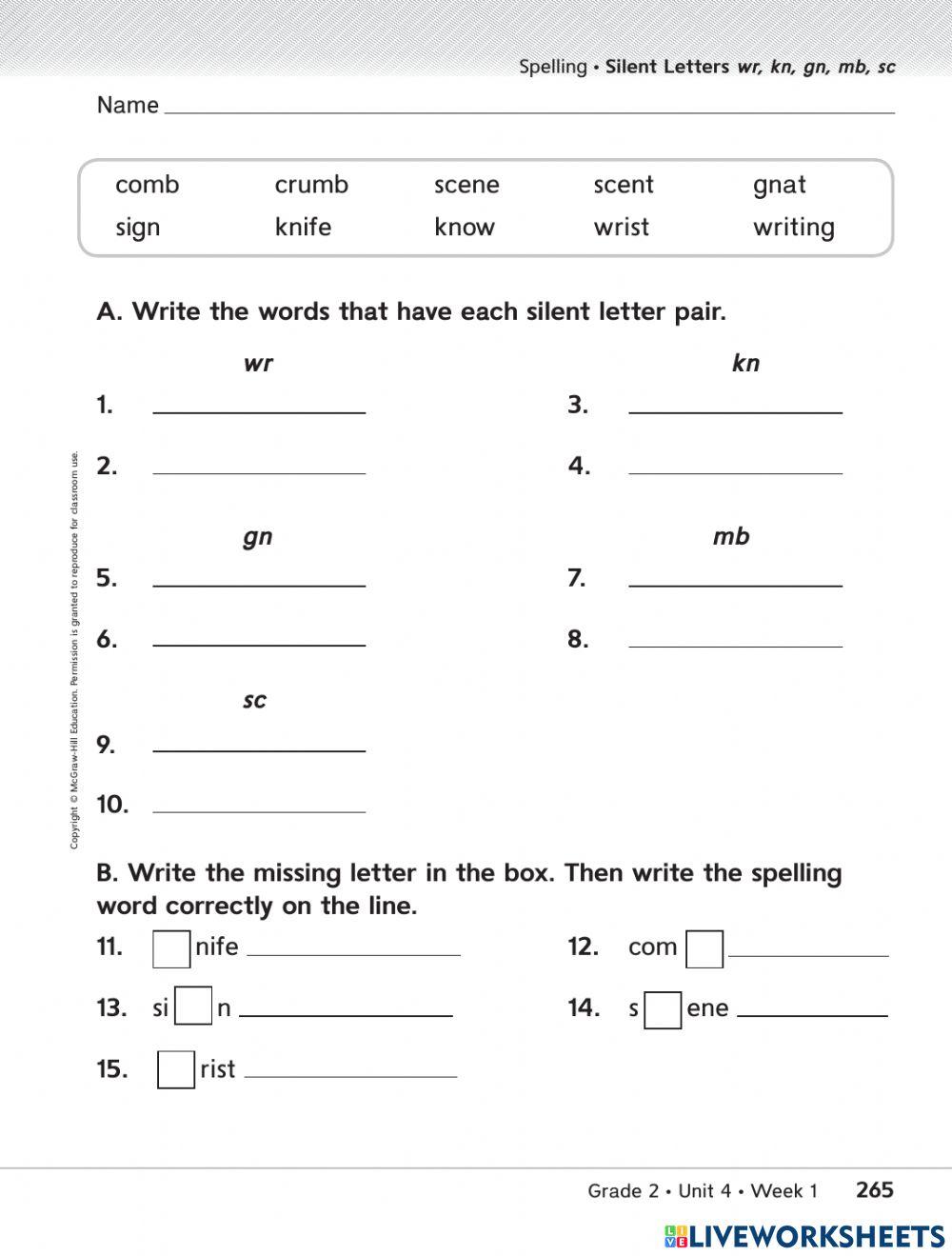 Spelling Digraphs gn,sc,wr,gn