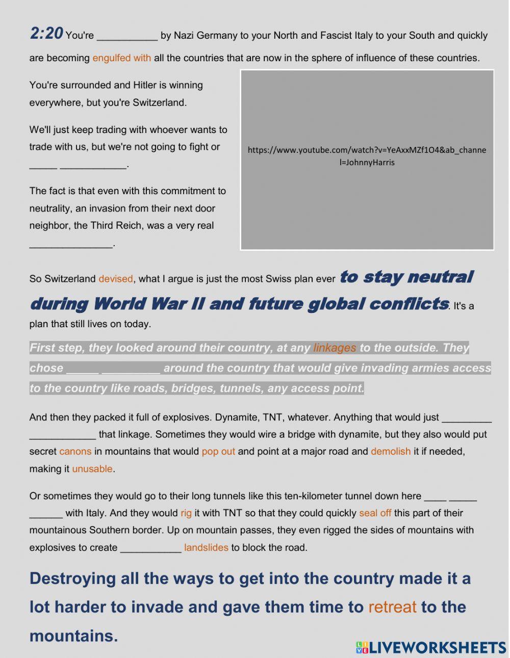 How Switzerland Stayed Neutral worksheet Live Worksheets
