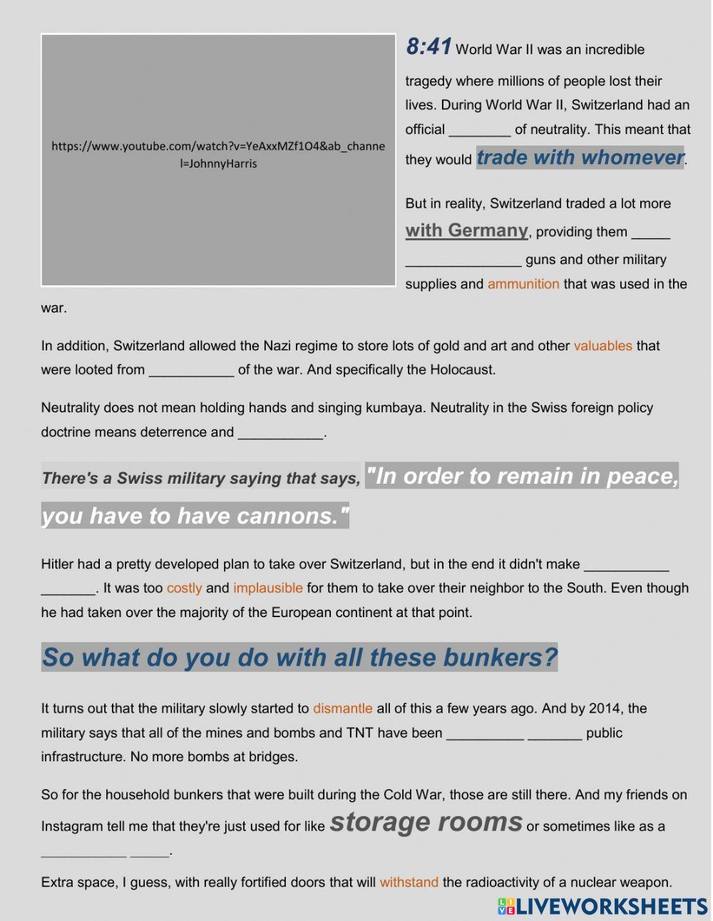 How Switzerland Stayed Neutral worksheet Live Worksheets