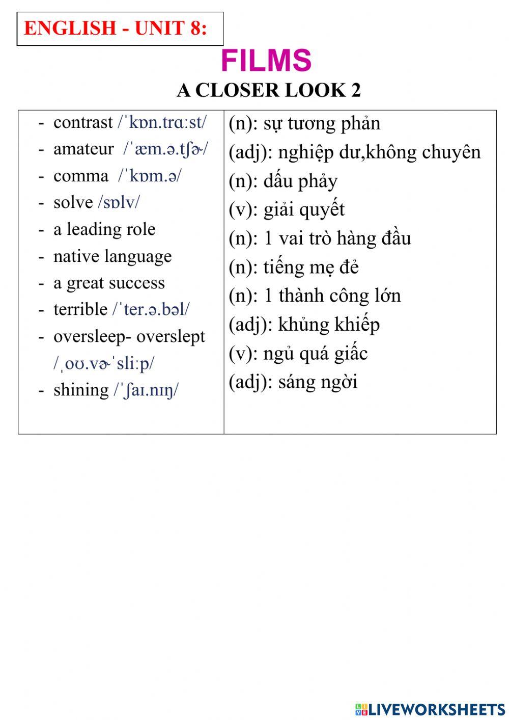 English 7- unit 8- a closer look 2