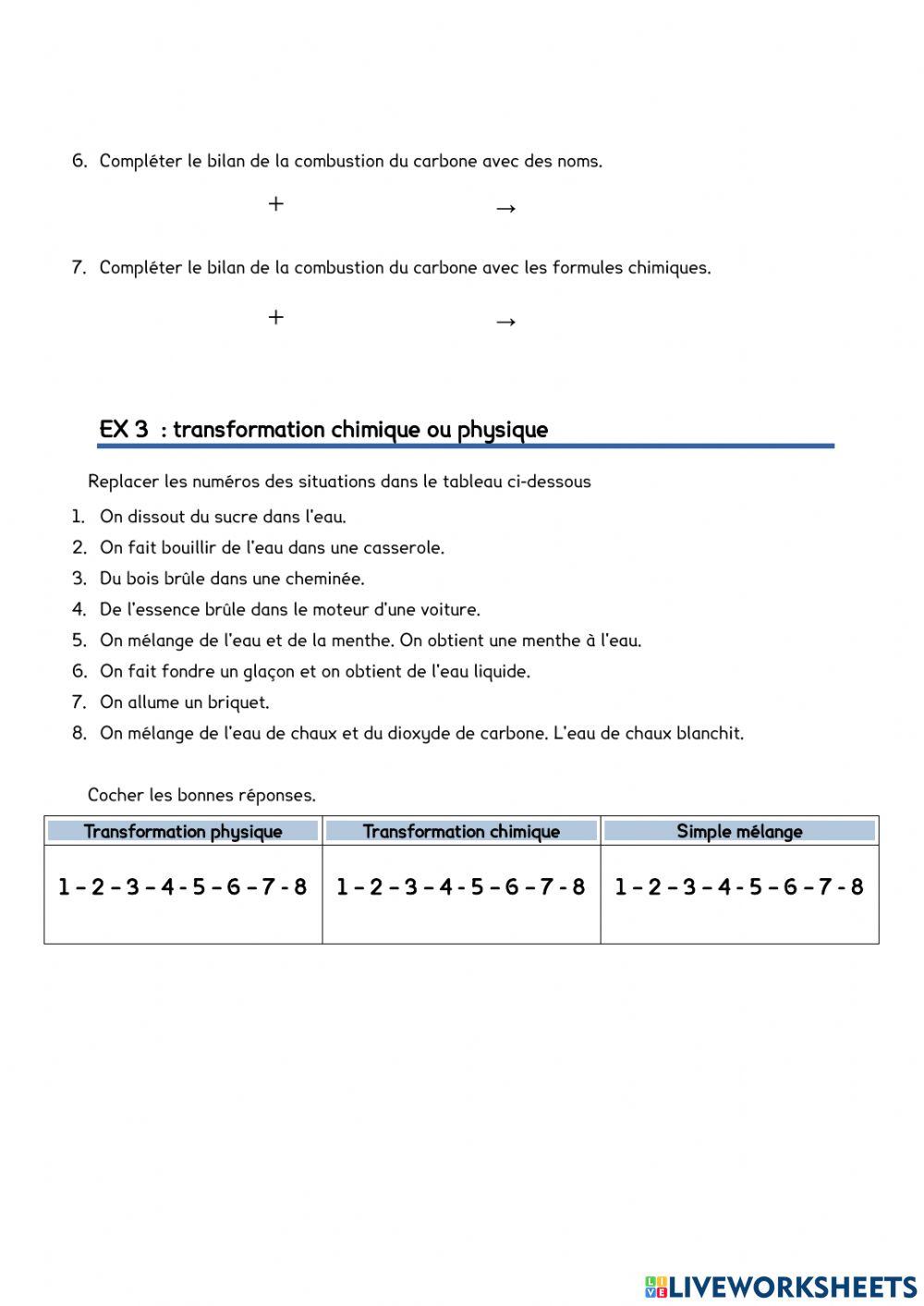 Transformations chimiques ou physiques