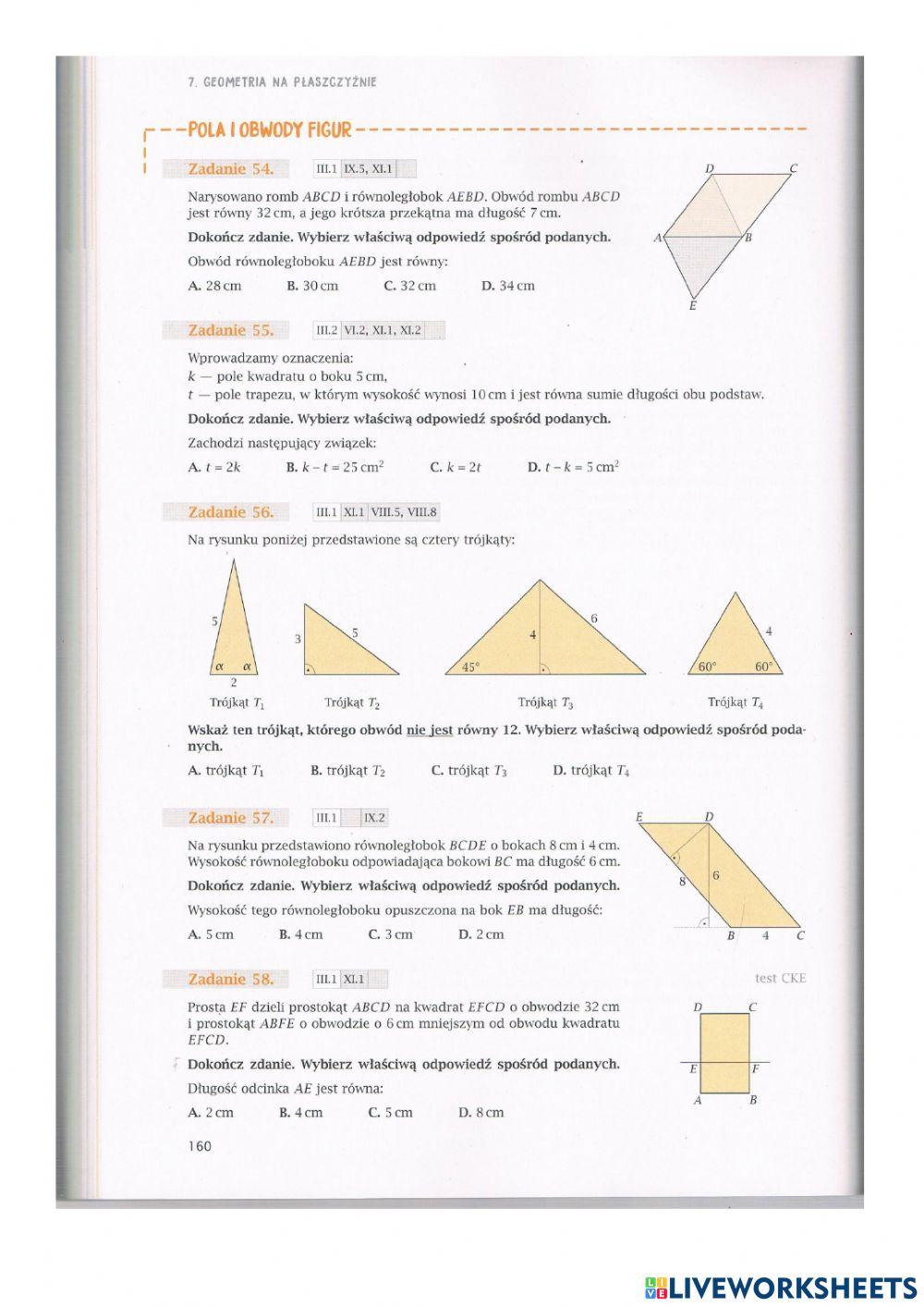 7.3 Geometria na płaszczyźnie - zadania  od 33 do 43