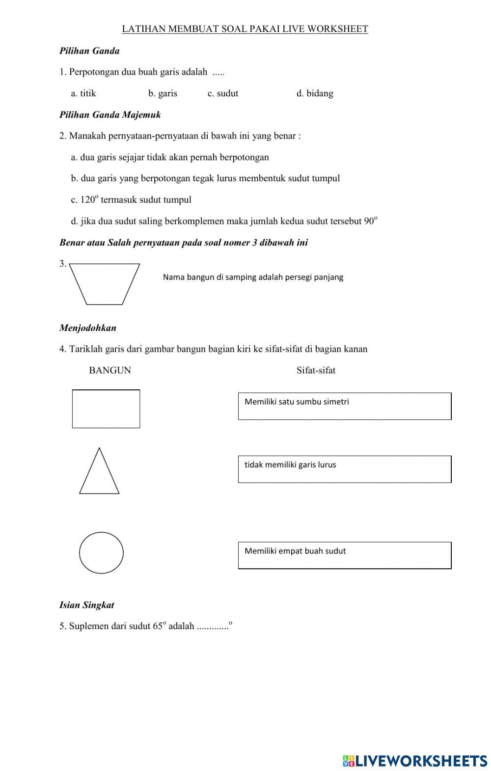 Latihan membuat soal di worksheet