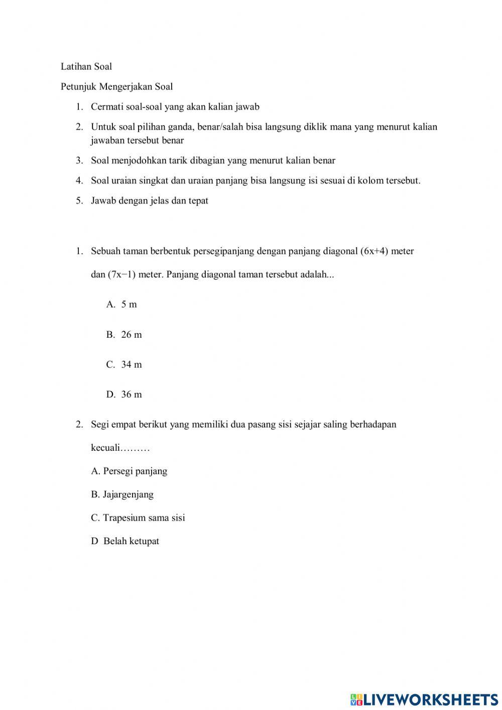 Latian soal bangun datar