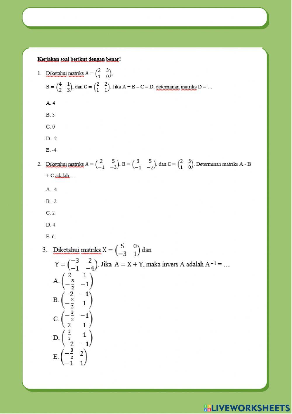Determinan dan invers matriks