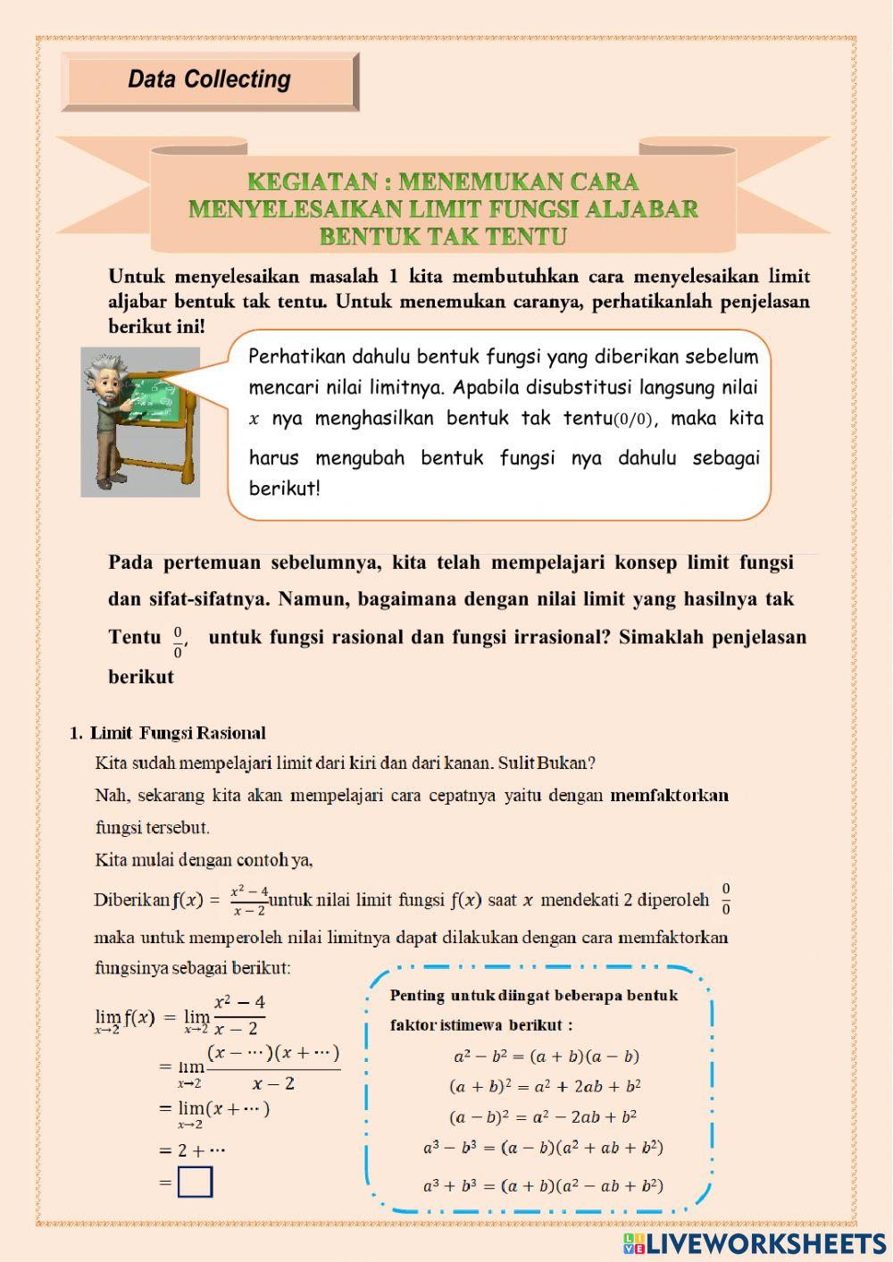 Limit fungsi aljabar tak tentu