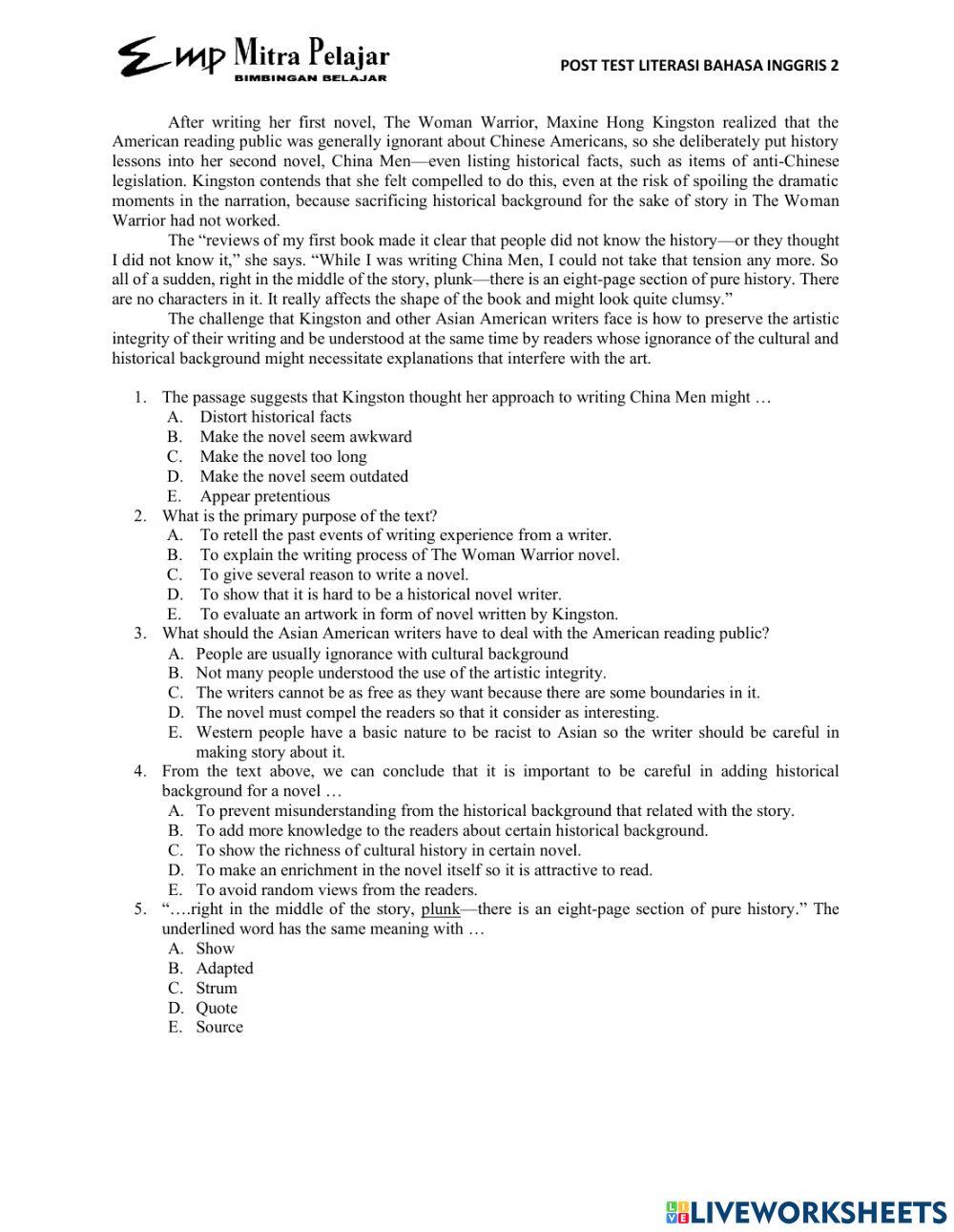 Posttest Literasi Bahasa Inggris 2