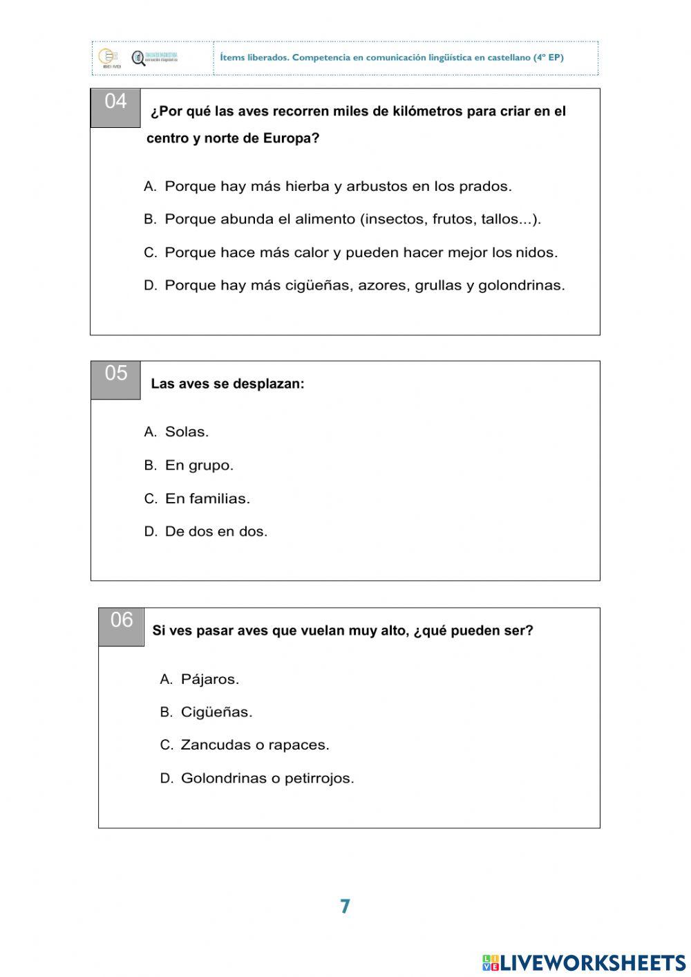 Las aves - Comprensión oral