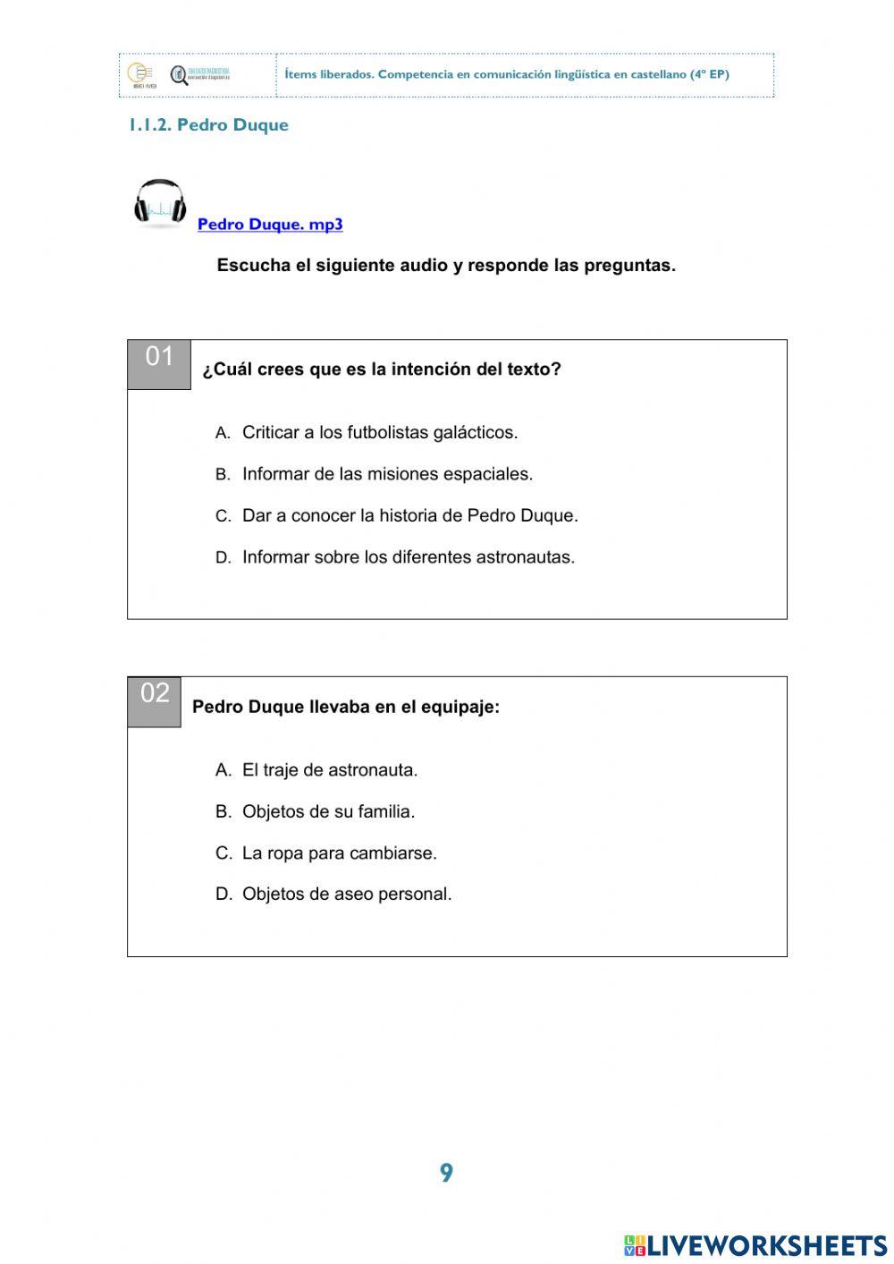 Pedro Duque - Comprensión oral