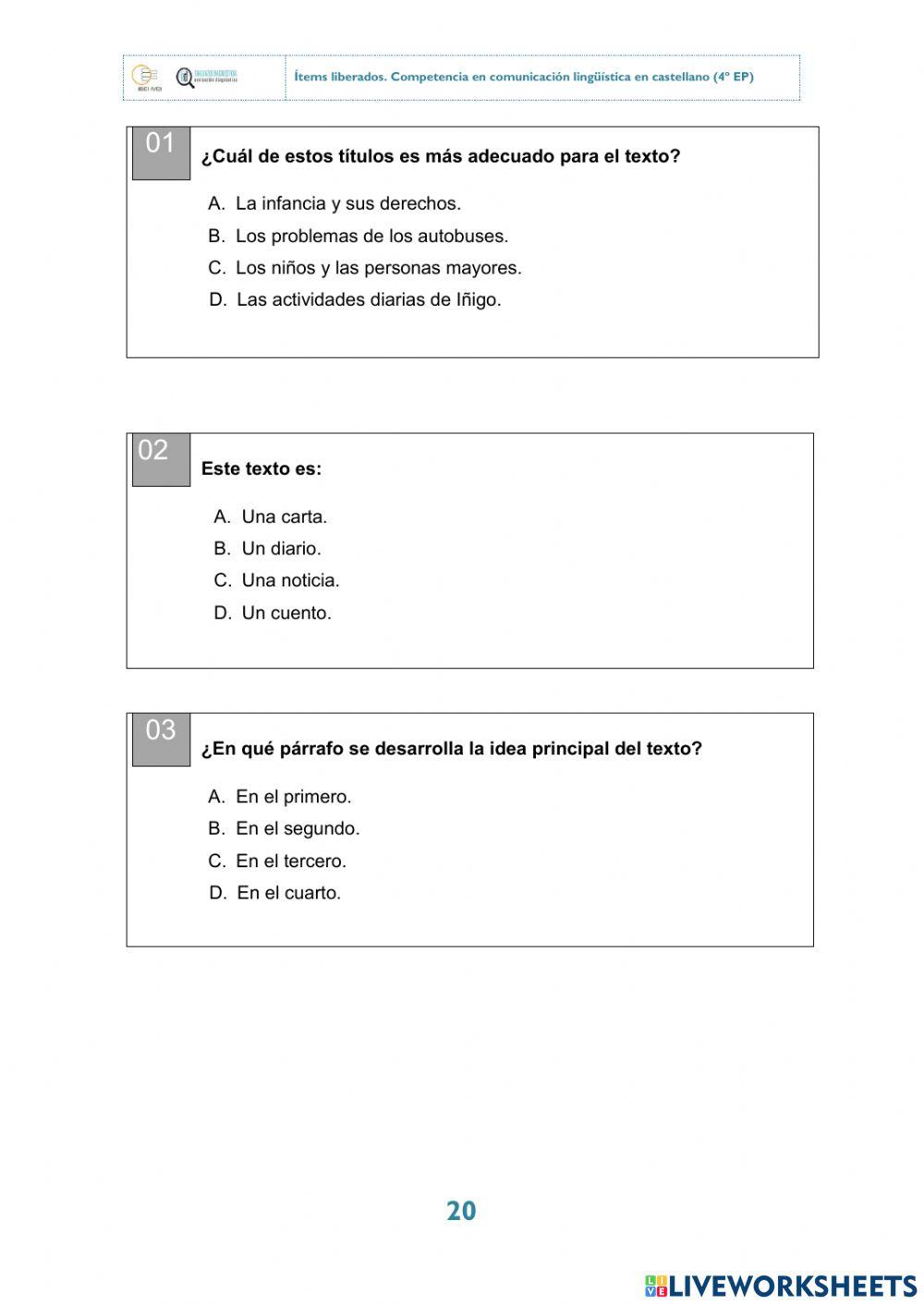El autobús de Íñigo - Comprensión lectora
