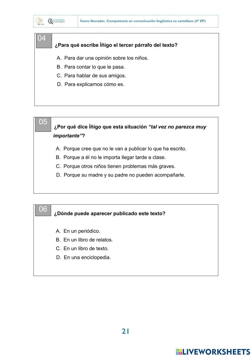 El autobús de Íñigo - Comprensión lectora