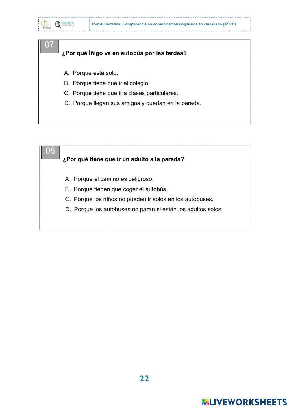 El autobús de Íñigo - Comprensión lectora