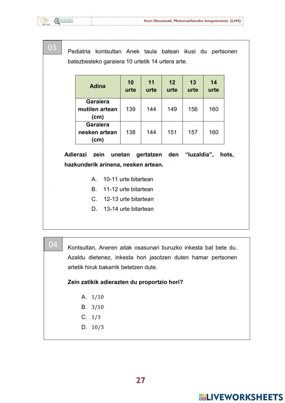 Azterketa pediatrikoa matematika