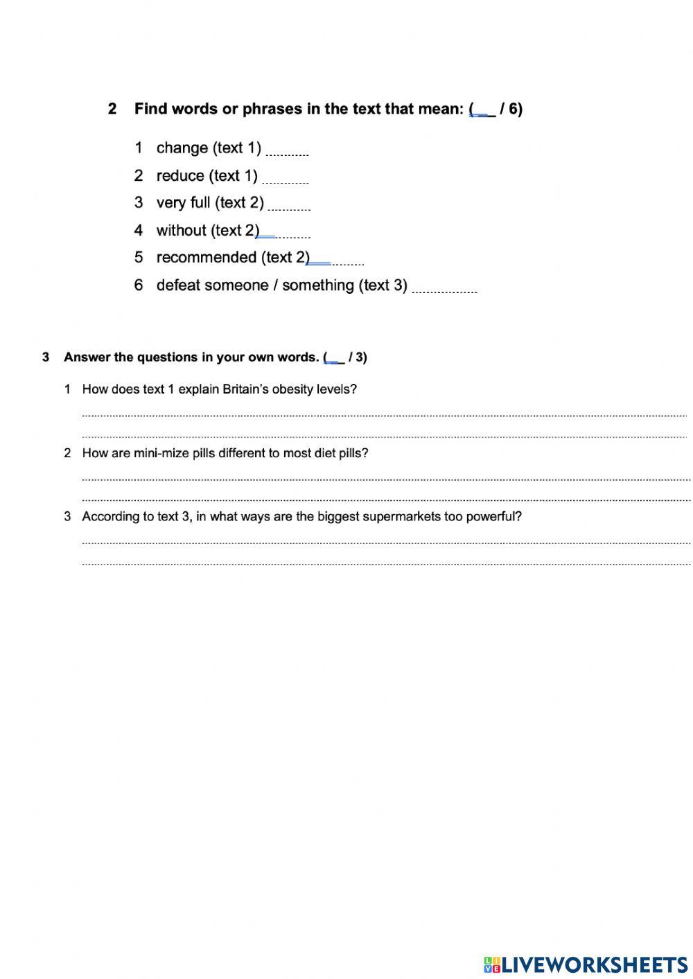Revision unit 4 + reading