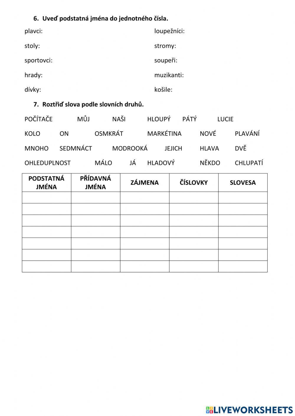 Podstatná jména - 4. třída