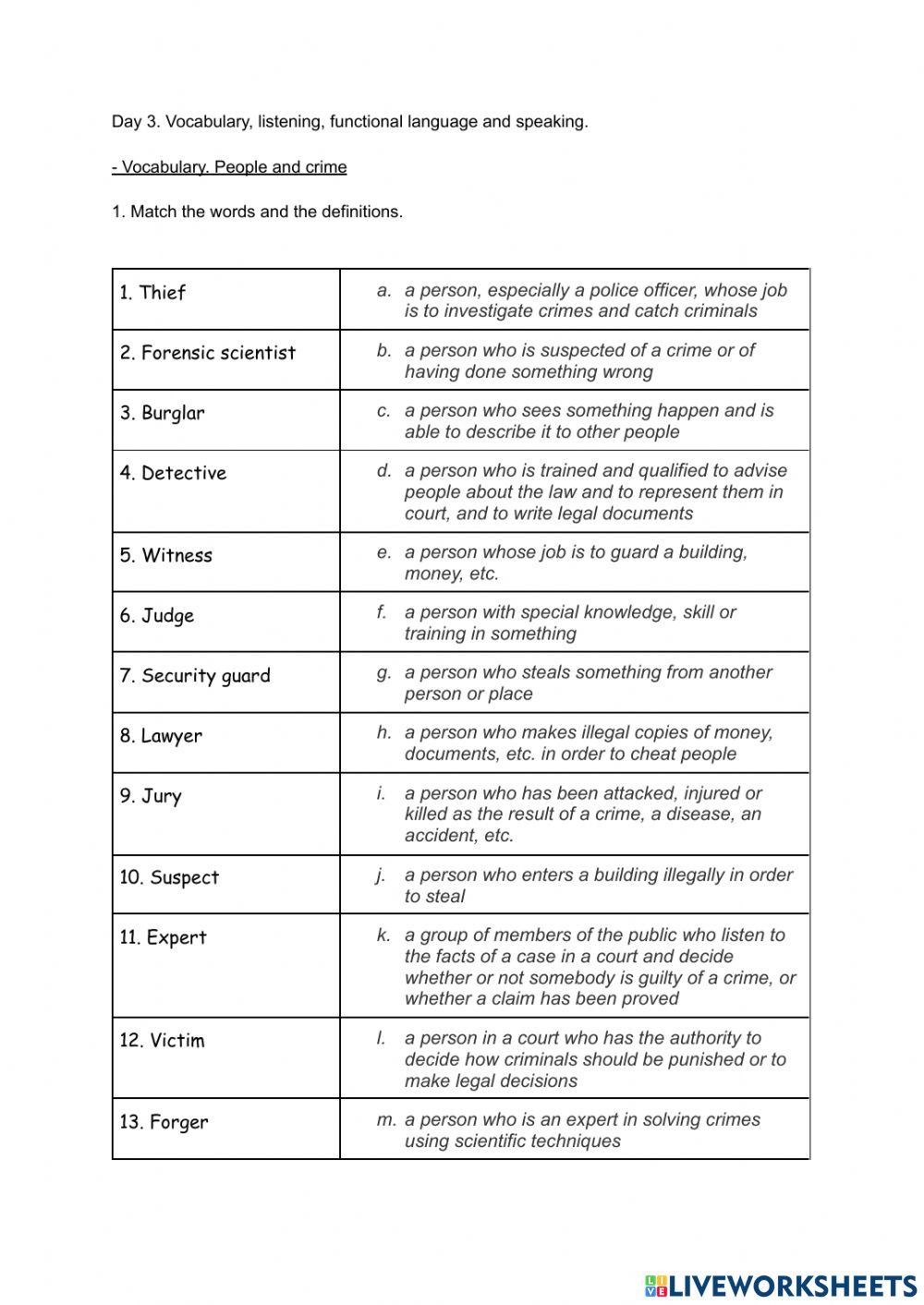 Crime about vocabulary