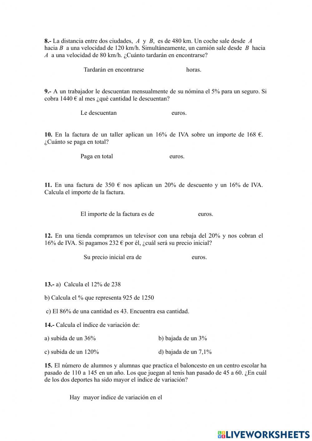FICHA TEMA 3 PROPORCIONALIDAD Y PORCENTAJES