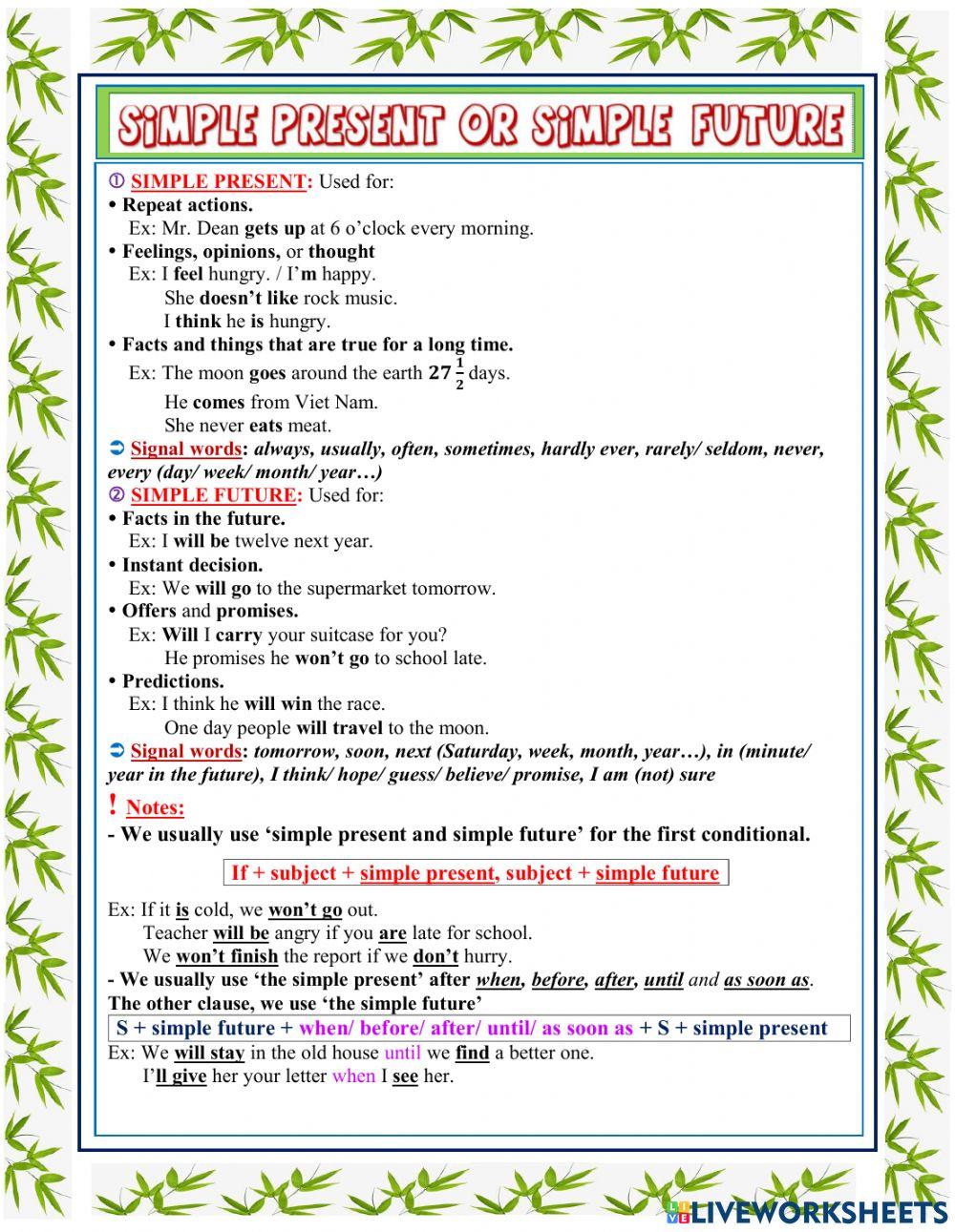 Simple present and Simple future