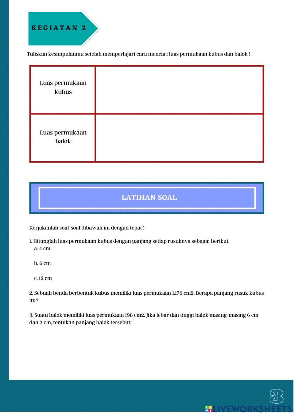 LKPD luas permukaan dan volume kubus dan balok