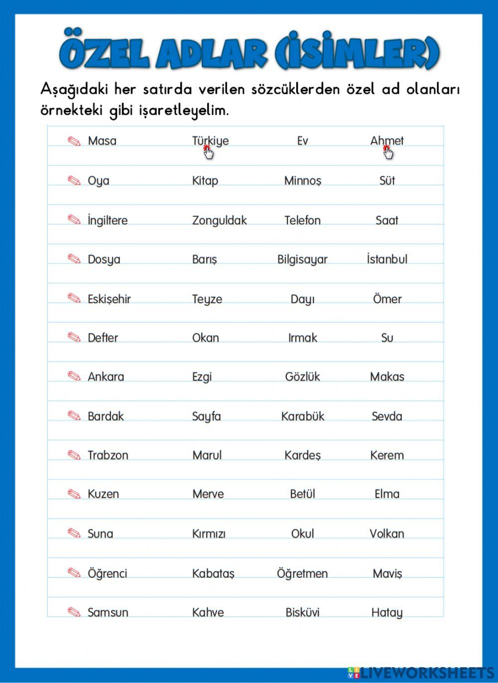 Özel Adlar
