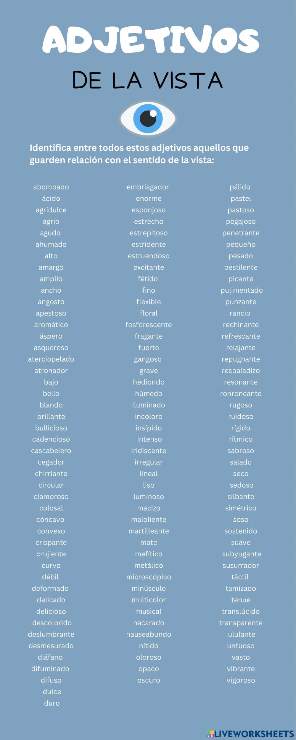 Adjetivos de la vista