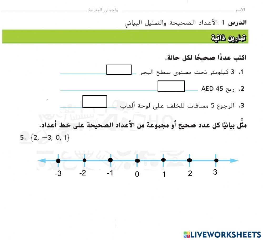 الأعداد الصحيحة والتمثيل البياني
