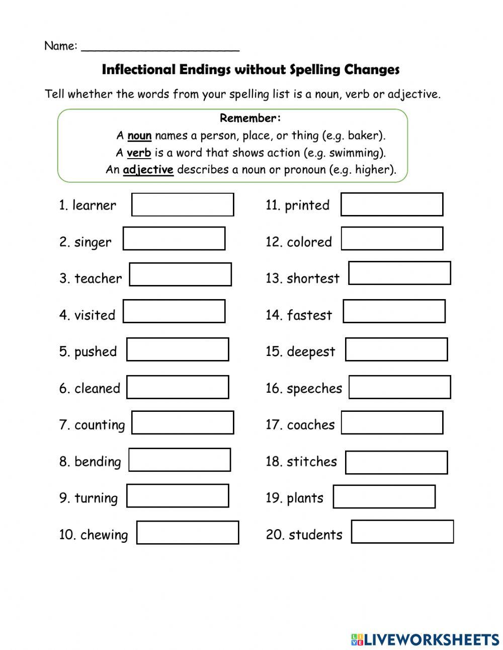 Inflectional Endings Without Spelling Changes Inflectional Endings Without Spelling Changes