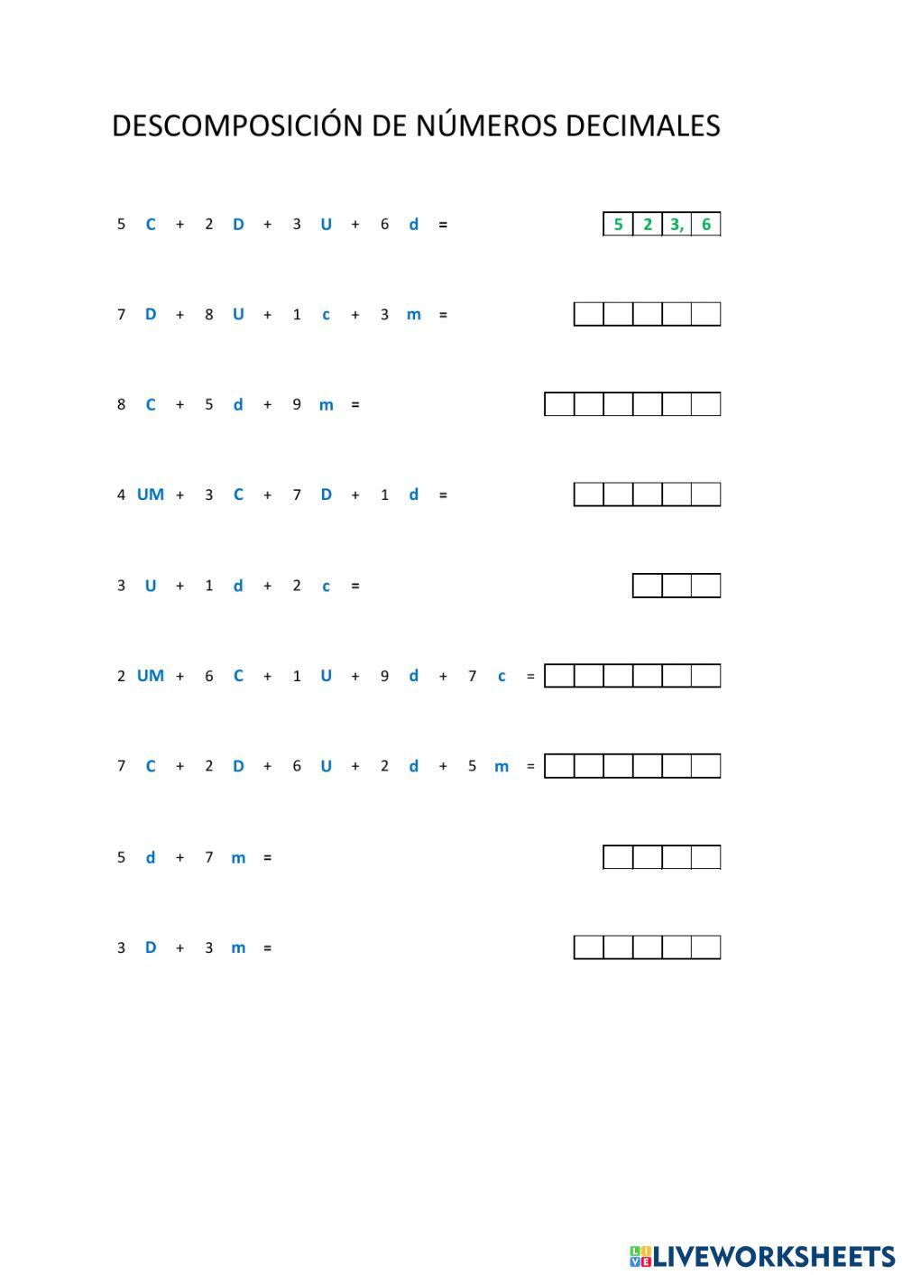 Descomposición de números decimales