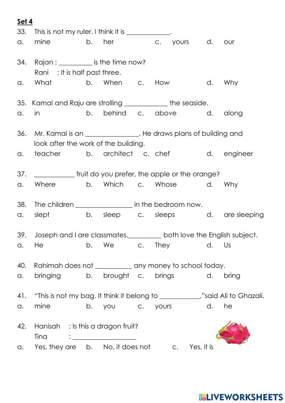 Grammar and vocabulary exercise