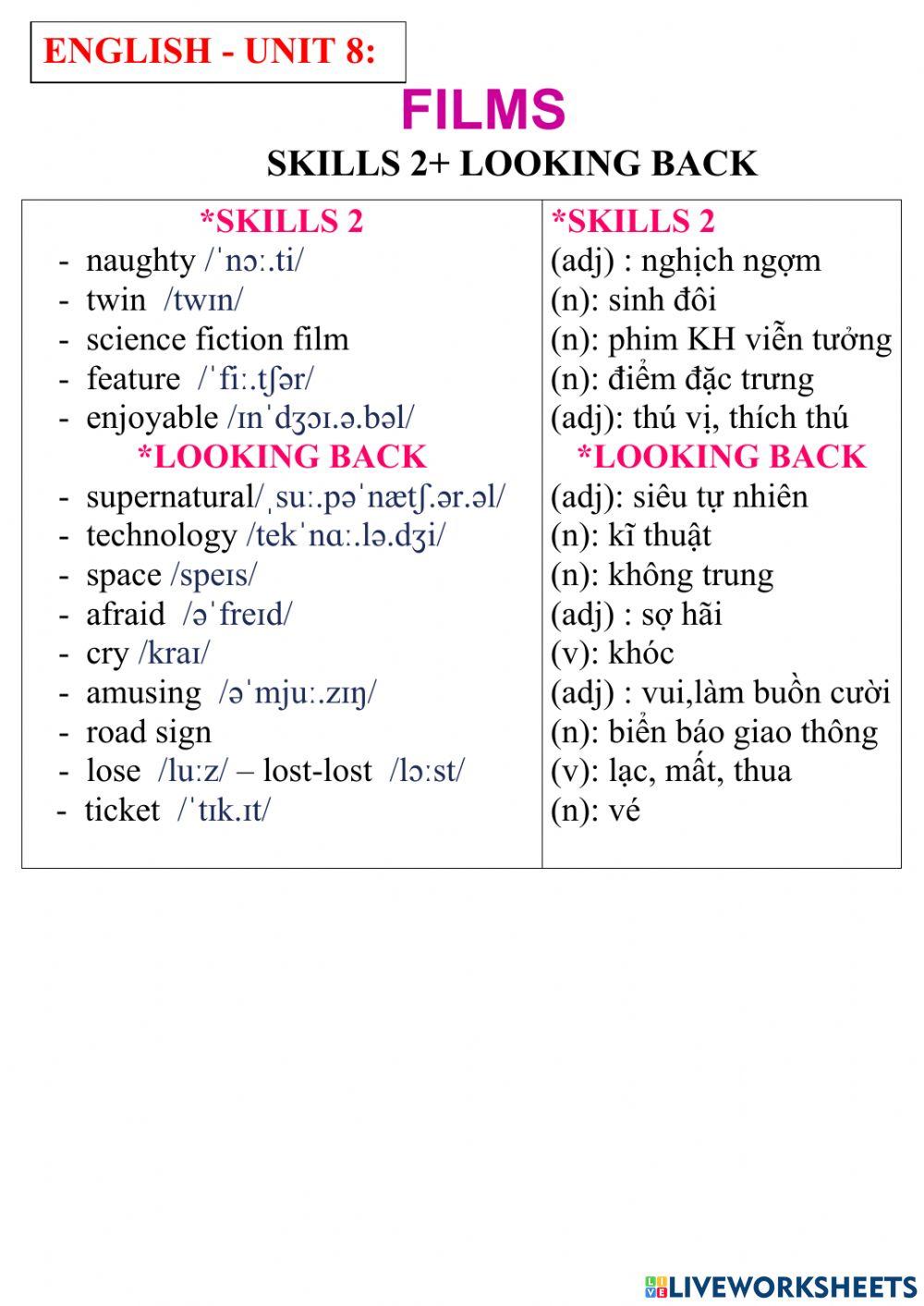English 7- unit 8- skills 2- looking back