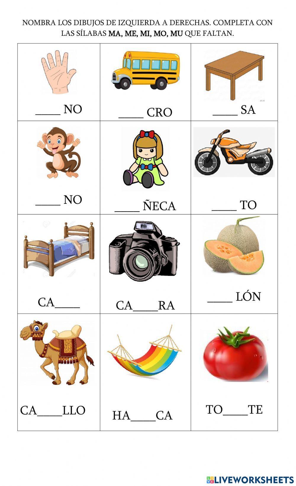 Las sílabas (ma-me-mi-mo-mu) worksheet | Live Worksheets