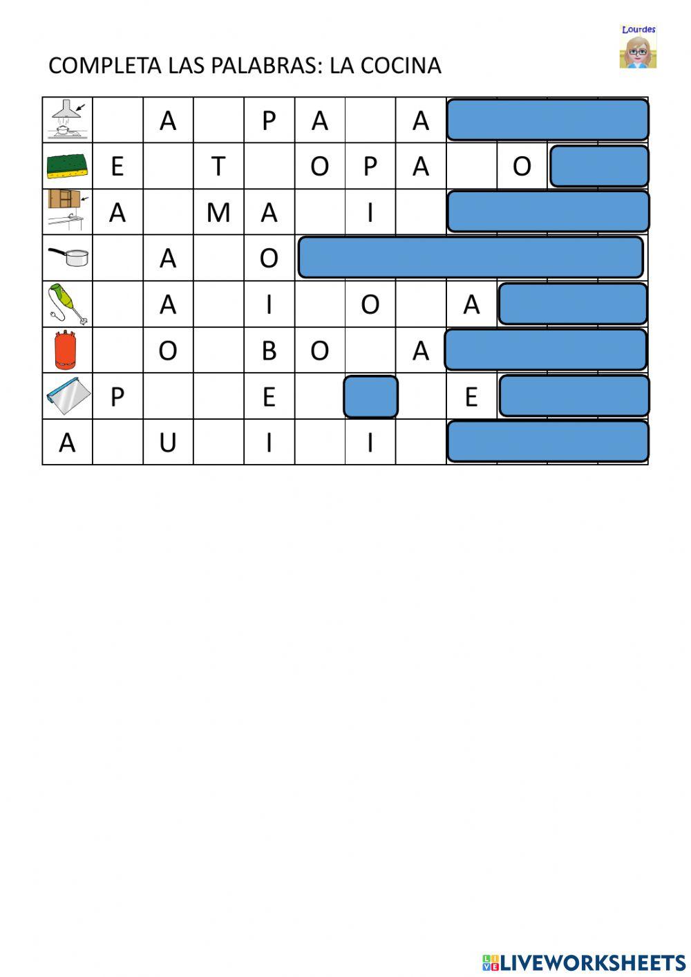 Cocina. Palabras Mutiladas