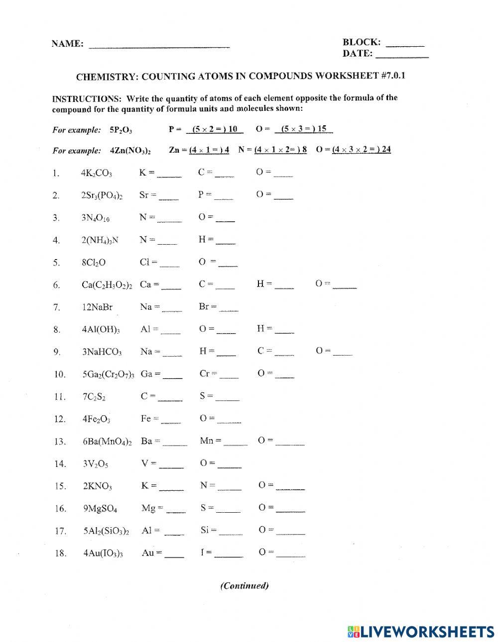 Counting Atoms Practice worksheet | Live Worksheets counting-atoms-practice-worksheet-live-worksheets